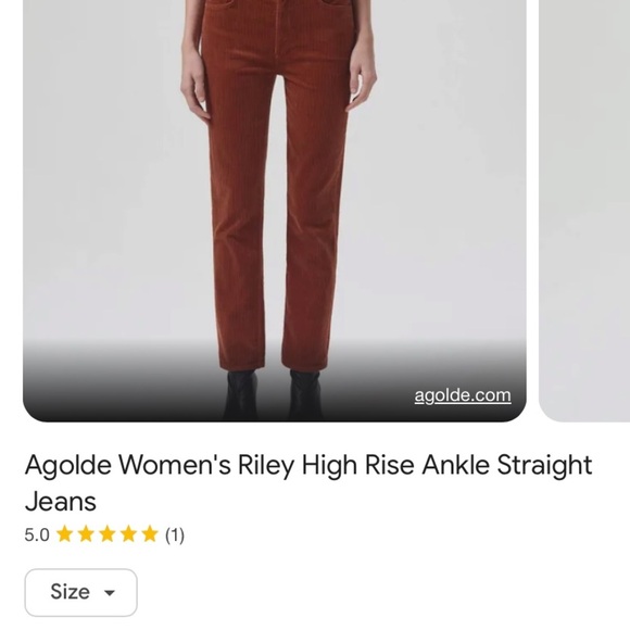 Agolde Riley jean corduroy brown  size 29 - Picture 2 of 9
